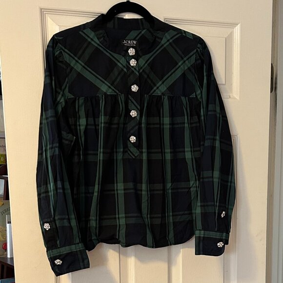 J Crew Women's Blackwatch Tartan Festive Top with fun sparkly buttons, Size XL - Picture 2 of 5
